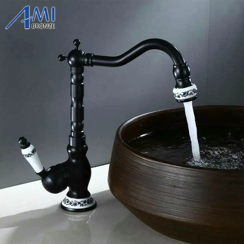 US $62.57 Black BronzeAntique Brushed Bathroom Sink Basin Faucets Hot Cold Mixer Tap Faucet 360 Swivel Crane Taps Kitchen Faucet