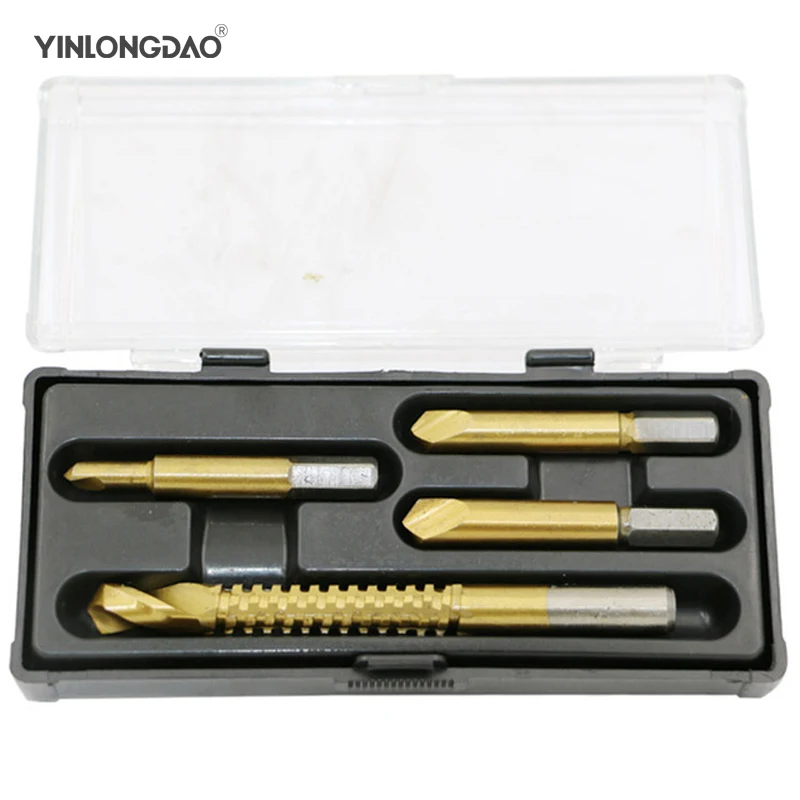 

YINLONGDAO 4Pcs Screw Broken Stud Bolt Easy Out Extractor Drill Bit Remover Tools Set For Woodworking Electric Tools