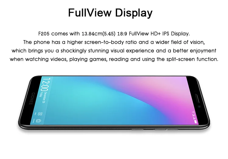 GIONEE F205 2GB RAM 16GB ROM MTK6739 1.3GHz Quad Core 5.45 Inch Full Screen Android 7.1 4G LTE Smartphone