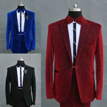 

2017 Men's costume new sequins stage performance singer costumes service male host suit dress