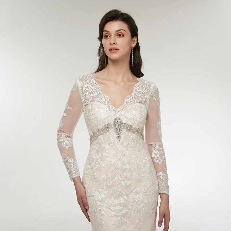 Long Sleeve Lace Appliques Mermaid Wedding Dress