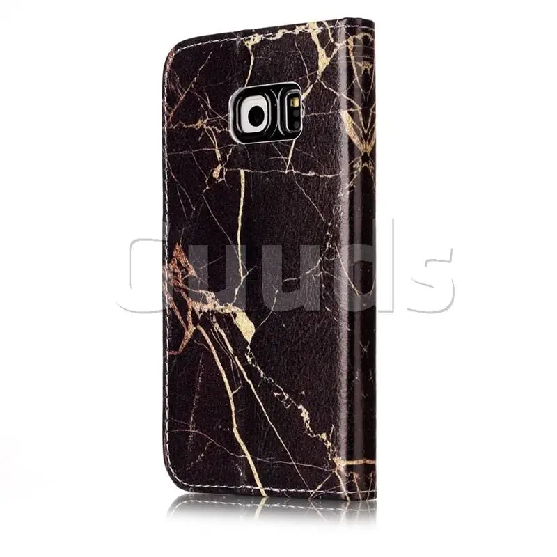Black Gold Marble PU Leather Wallet Case for Samsung Galaxy S6 Edge G925