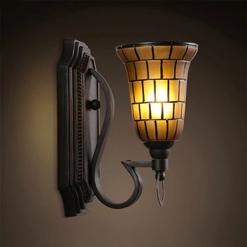 

American retro restaurant bar coffee shop wrought iron glass single head hotel corridor industrial wind wall lamp LO8127