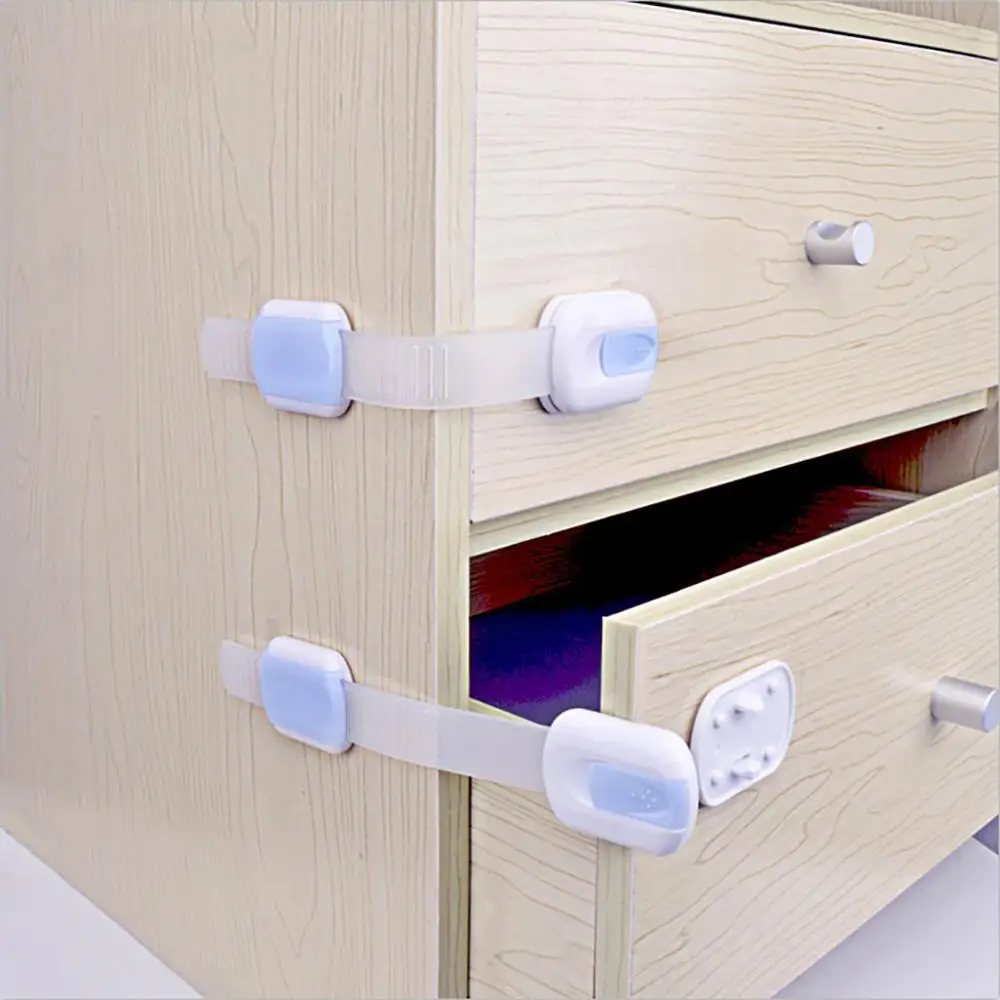 2X Baby Safety Locks With Adjustable Strap and Adhesive Tape For