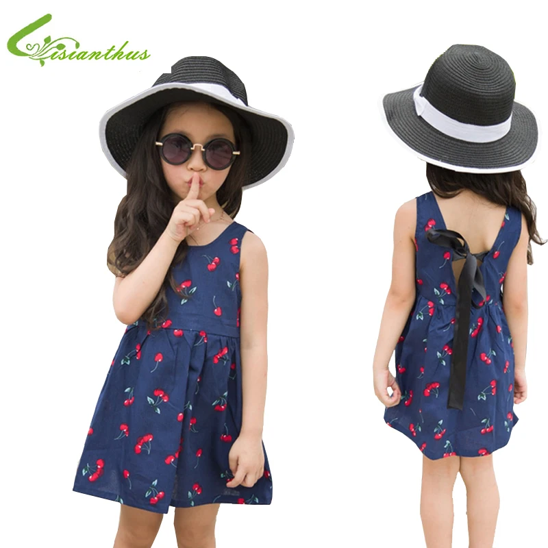 

Baby Girls Dress Brand Summer Beach Style Floral Print Party Backless Dresses for Girls Vintage Casual Toddler Girl Clothing