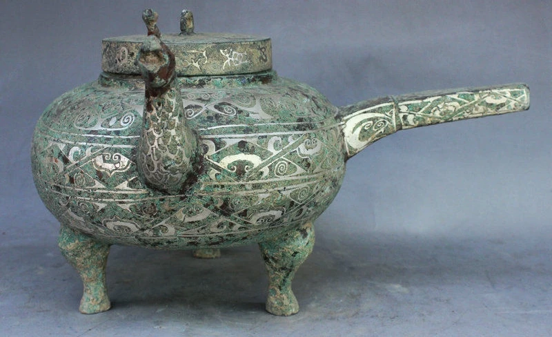

11" Rara Ancient Chinese Dynasty Bronze Old Phoenix Head Teapot Wine Pot Kettle