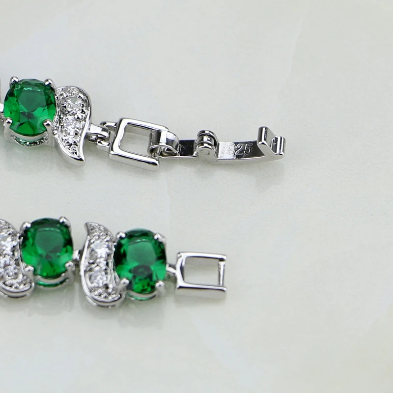 Натуральный зеленый кубический цирконий белый CZ 925 пробы серебряные ювелирные изделия браслет рождественские подарки для женщин