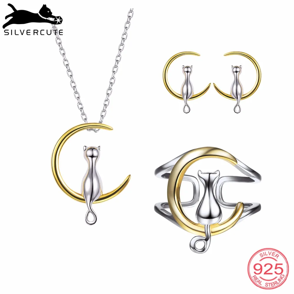 SILVERCUTE 925 пробы серебряные Ювелирные наборы для женщин два тона золото и серебро