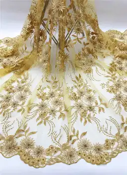 

African Lace Fabric 2019 Fashion Beeads High Quality net lace Embroidery French Tulle Lace Fabric For Wedding dress NH-003