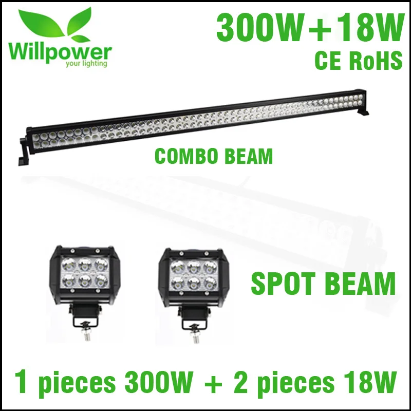

52" double rows 4x4 truck tractor car straight 300W LED light bar with 2 pcs 18w led work light spot beam