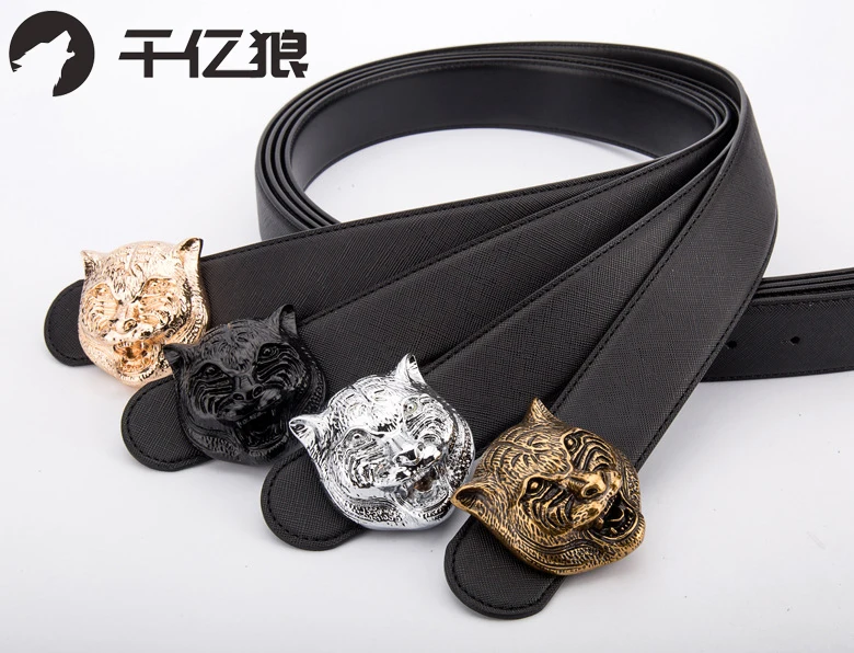 

Big Different Big tiger head smooth buckle men and women leather leather belt cross pattern fashion leisure