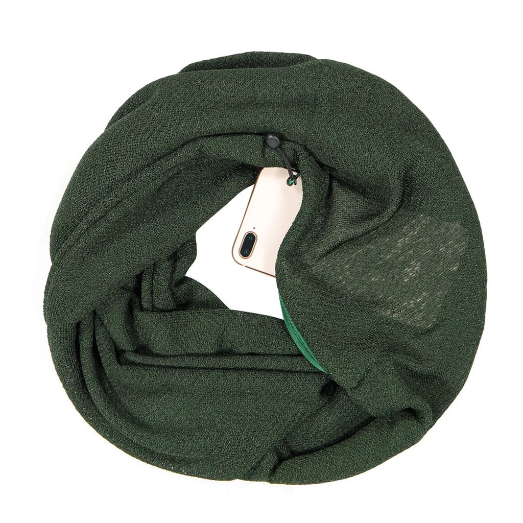 Унисекс зимняя однотонная шерстяная теплая петля шарф на молнии потайная шаль с карманами кольцо Топы Мода Взрыв
