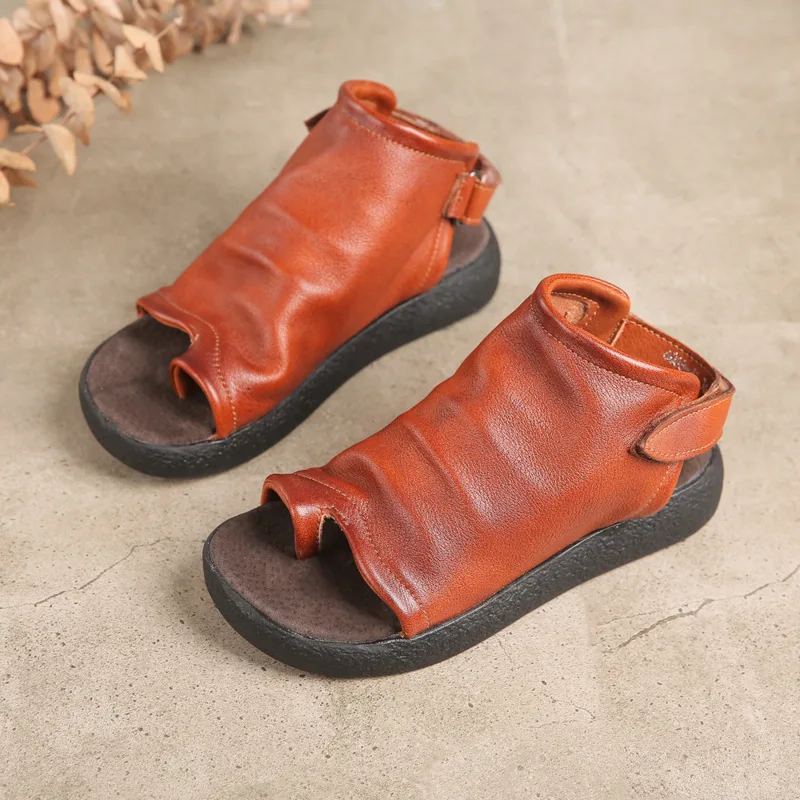 Женские кожаные сандалии; вьетнамки на низком каблуке 3 см; сандалии-гладиаторы в стиле ретро; коллекция года; повседневная обувь ручной работы из натуральной кожи; женская летняя обувь - Цвет: Цвет: желтый