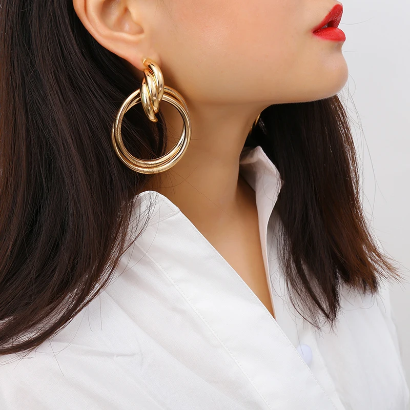 

AE-CANFLY Vintage European Fashion Jewelry Simple Hollow Earrings Women Round Drop Statement Earrings Jewelry