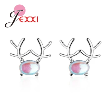 

High Quality Cute Antlers Shape Oval Sparkling Woman Favorite Valentines Day Gift 925 Sterling Silver Stud Earrings
