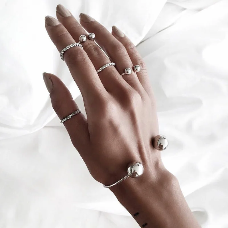 

Boho Silver Open Cuff Bangle Rings Set 6pcs for Women Minimalist Twisted Midi Rings Bohemia Party Prom Jewelry Set Bijoux 6pcs