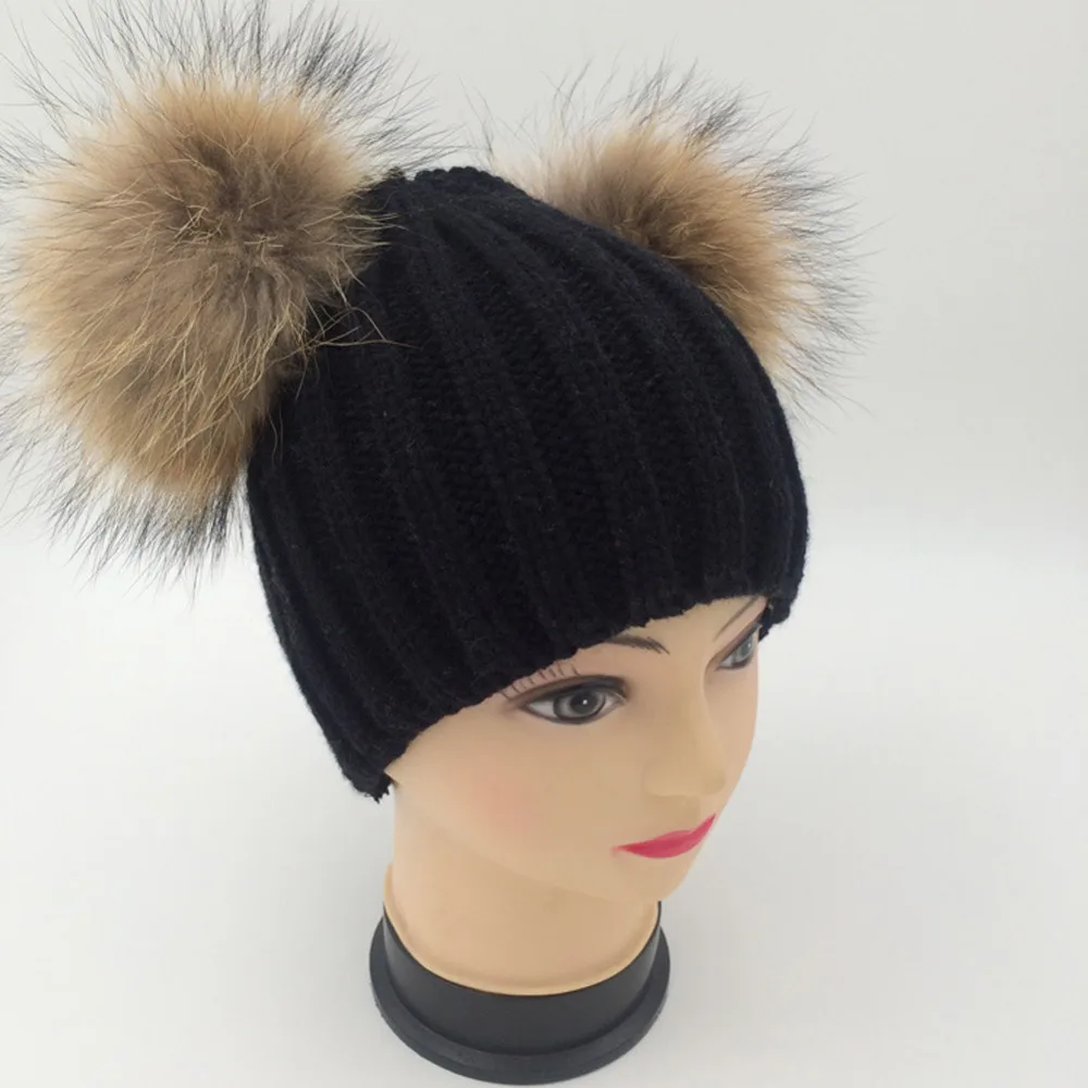 Señoras Mujeres Gris De Invierno De Punto Beanie Sombrero Desmontable Imitación Piel Bobble Pom Pom