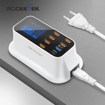 

Rocketek Quick Charge 3.0 Smart USB Type C USB Charger Station Led Display Fast Charging Phone Tablet For iPhone Samsung Adapter