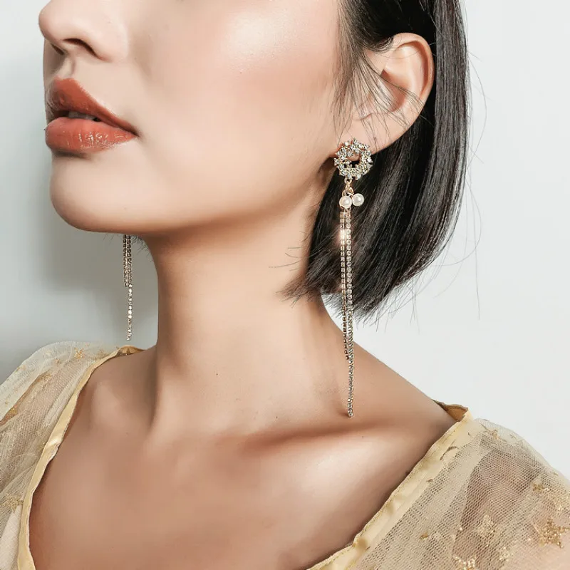

2019 New Arrival Vintage Women Dangle Earringss Korean Long Tassel Earrings Fashion Pearls Exaggerated For Female Jewelry
