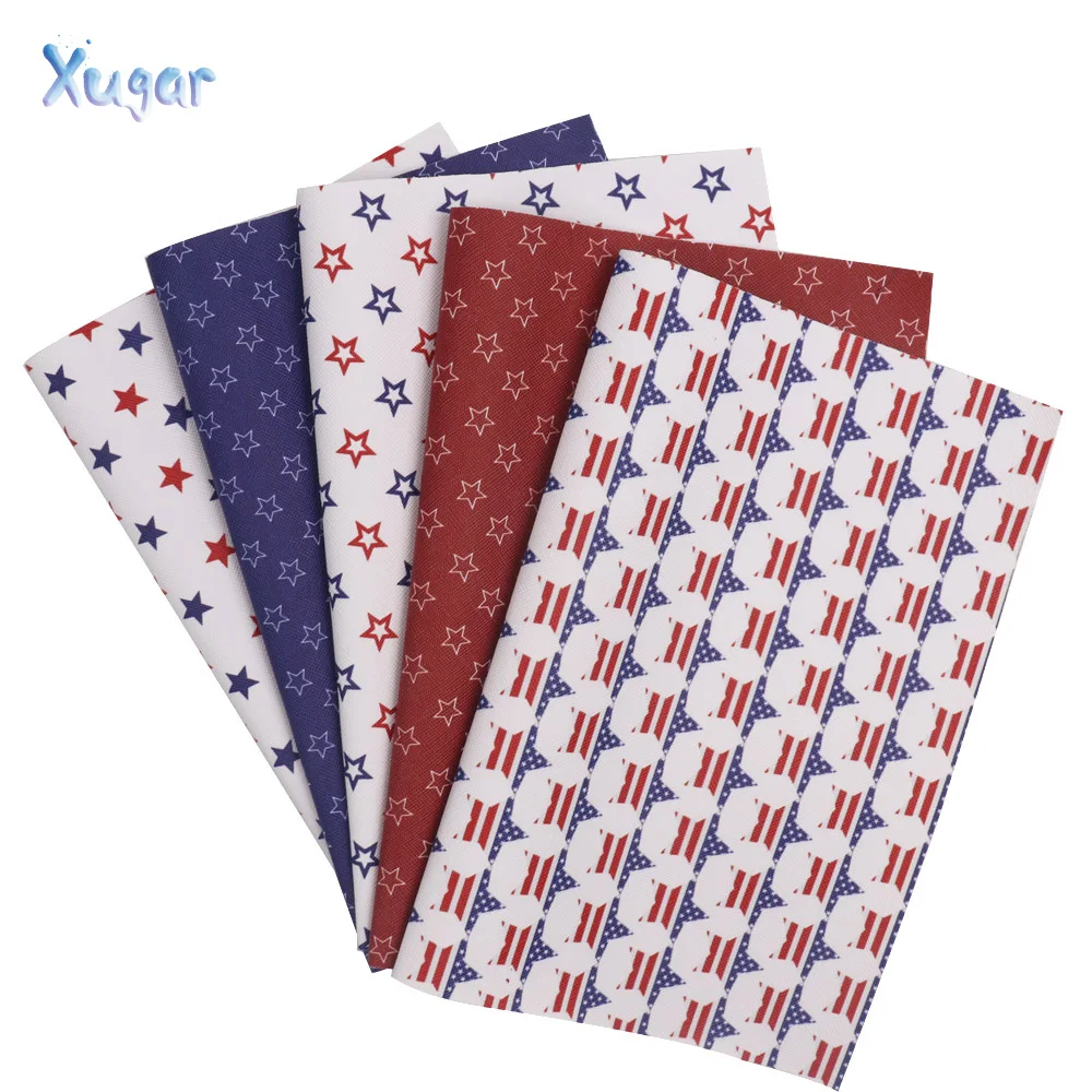 

Xugar 22*30cm Dot Star Synthetic Leather Flag Printed Fabric Independence Day Fabric For DIY Bag Shoes Handmade Craft Decoration