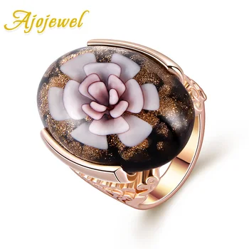 

Ajojewel High Quality Gold-color Big Pink Murano Lampwork Glass Stone Flower Ring For Women Size 7-10