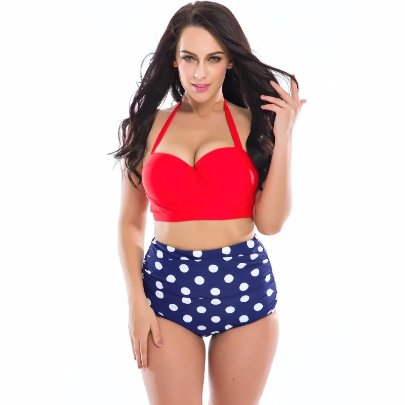Plus-Size-Swimwear-Women-Bikini-High-Waist-Swimsuit-2016-New-Halter-Top-Bathing-Suits-Retro-Vintage (2)