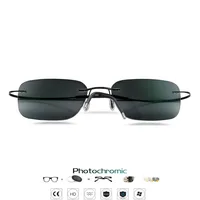 B Titanium Rimless Reading Glasses Photochromic Gray Sunglasses Men's Women Outdoor Hyperopia Eyewear 1.0 1.25 1.5 1.75 Lenses 1