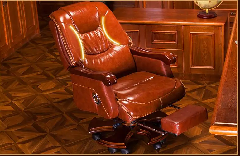 Твердой древесины большой сдвиг стул натуральной кожаное кресло начальника может лежать массажное кресло для офиса Лифт вращающееся