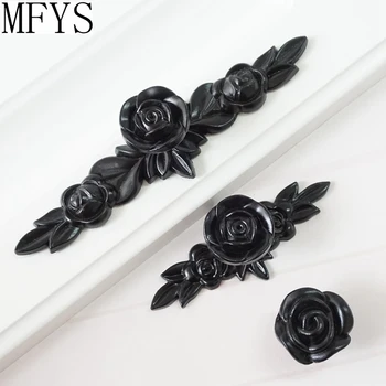

Black Rose Knobs Rustic Dresser Drawer Knobs Pulls Handles / Shabby Chic Kitchen Cabinet Door Knobs Flower Back Plate Plates