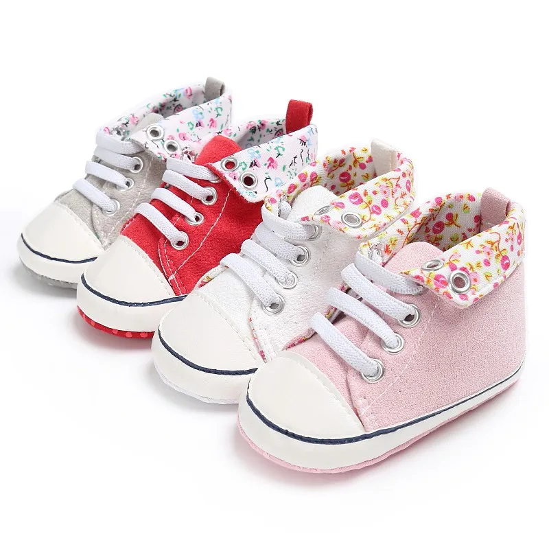 Обувь для маленьких детей; классические высокие модные спортивные кроссовки с цветочным принтом на шнуровке для малышей; Размеры 0-18 м