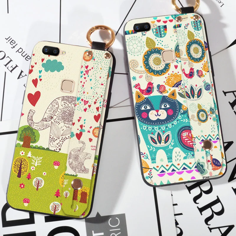 

Wrist strap Cases For BBK Vivo X20 Cute Animal Cartoon Cat Cases For Vivo X20 Plus Silicone Scrub Cover