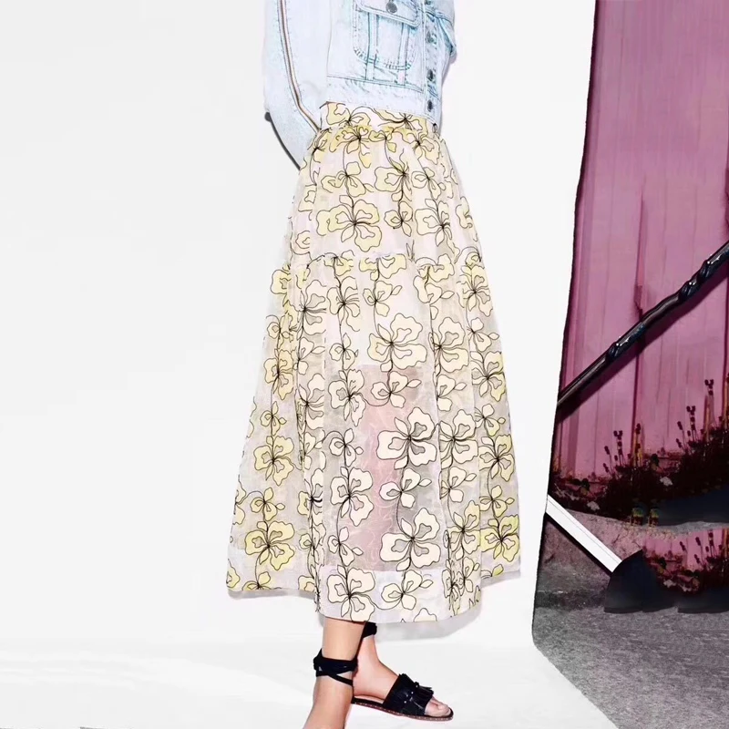 

Ladies Elegant Long Skirt Designer 2019 Embroidered Mesh Skirts