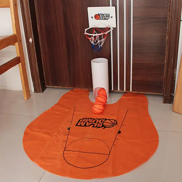 Slam Dump Toilet Basketball Game with Basketball Net Mat and 3