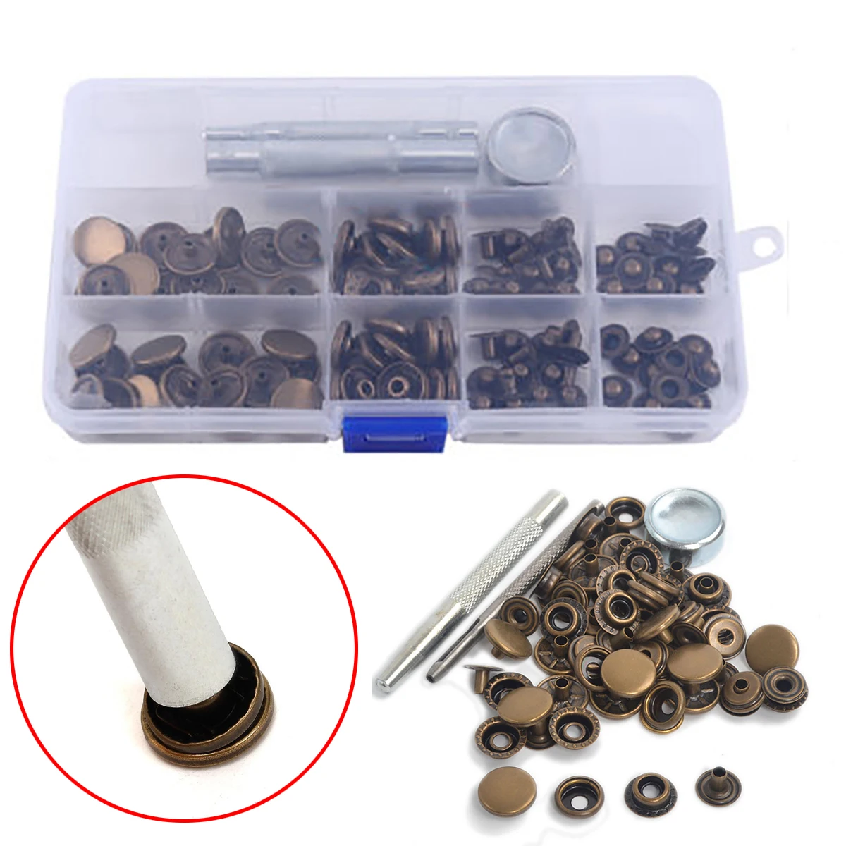 JX-LCLYL 30 Set 15mm Vintage Brass Snap Fastener Popper Press Stud Button Leather Kit