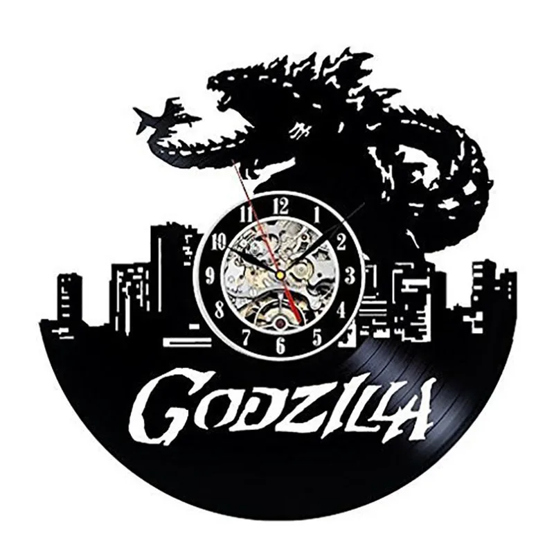 

Wandklok Large Wall Clock Free Shipping Godzilla Pattern Vinyl Material Modern Family Retro Style Decorative Tape Wall Clock