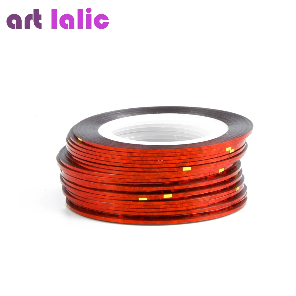 Artlalic 10 لفات خط مسمار الأشرطة شريطية ملصقا 1 مللي متر لاصق متعدد اللون DIY مانيكير مسمار الفن التصميم أدوات نصائح الشارات