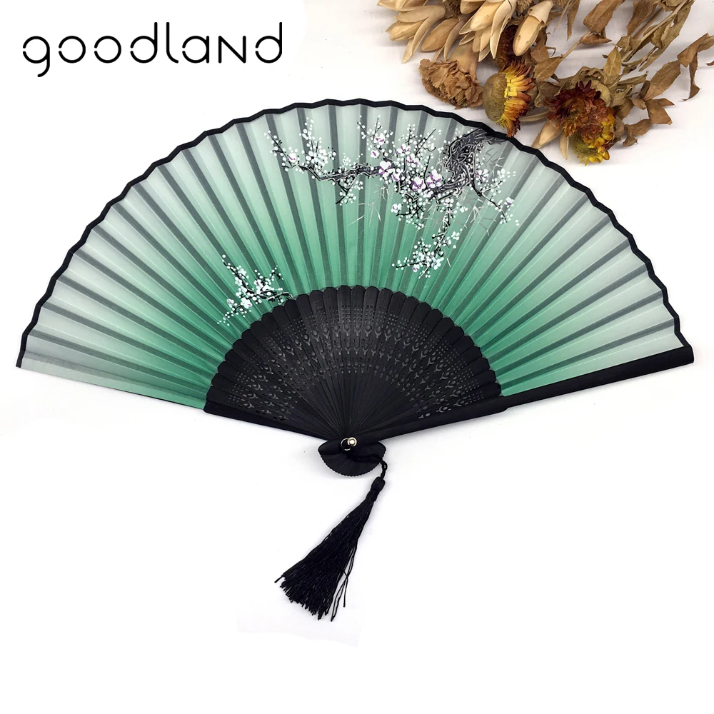 Folding Hand Fan 1pcs Vintage Chinese Spun Silk Flower Printing Hand Fan Folding Hollow Carved Hand Fan Event & Party Supplies