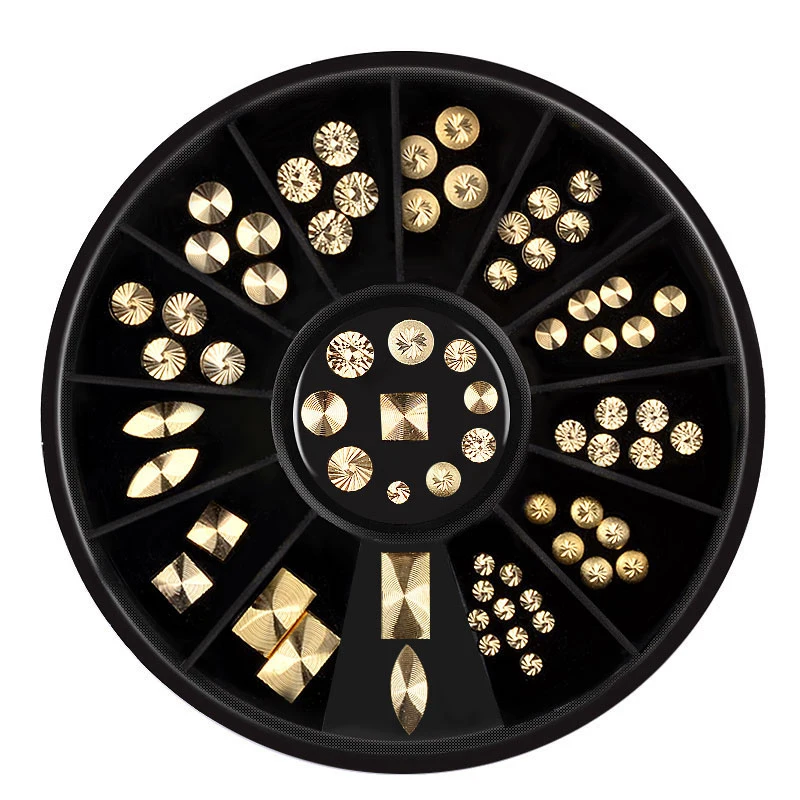 1 Plate Gold Metal Rivets 3D Nail Art Decorations Matte Creative Spiral Pattern Metallic Studs