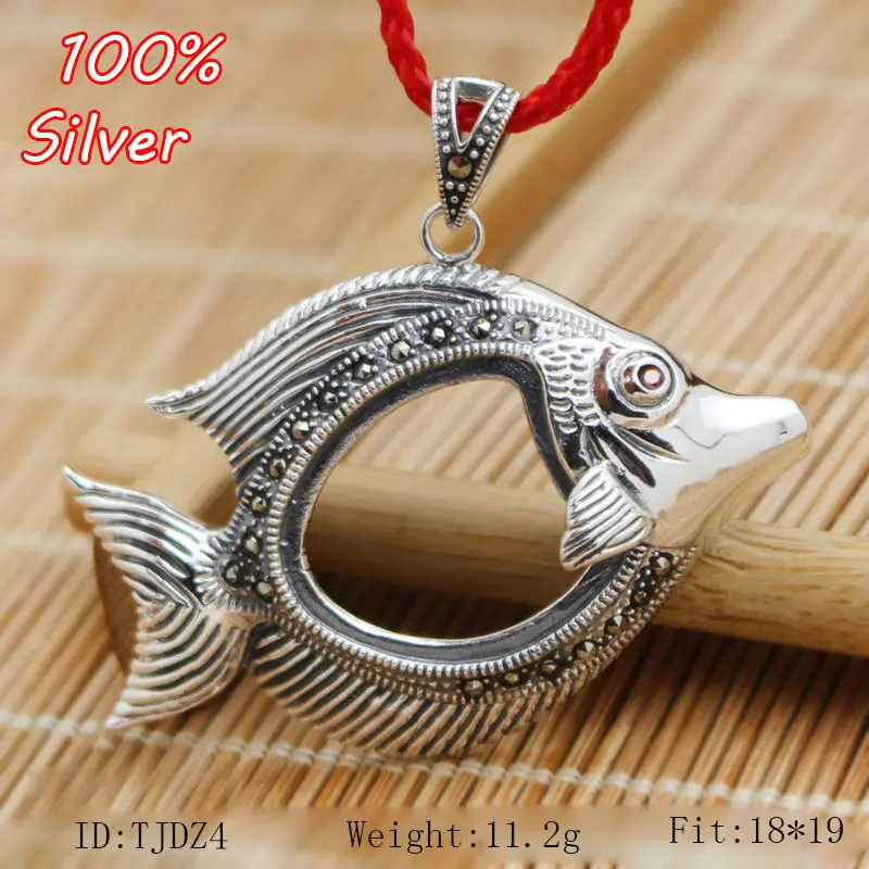 

NEW 100% Sterling-Silver-Jewelry Fish Pendents For women Blank Setting 18*19mm Heart Shape Base Tray Diy Jewelry Accessories