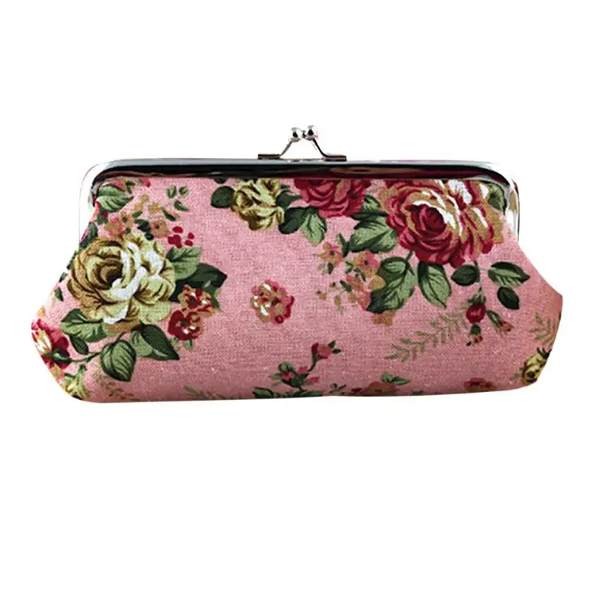 Для женщин Кошельки Леди Ретро Винтаж цветок маленький Бумажник Засов кошелек клатч# Y - Цвет: Pink