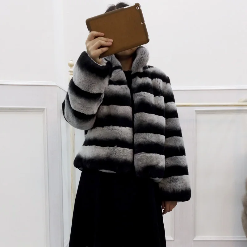 

2018 fur coat short design o-neck long-sleeve rex rabbit hair women's
