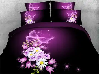 

3d butterfly Galaxy flower bedding sets comforter duvet cover bed linens twin full queen king cal king size Girls bedroom purple