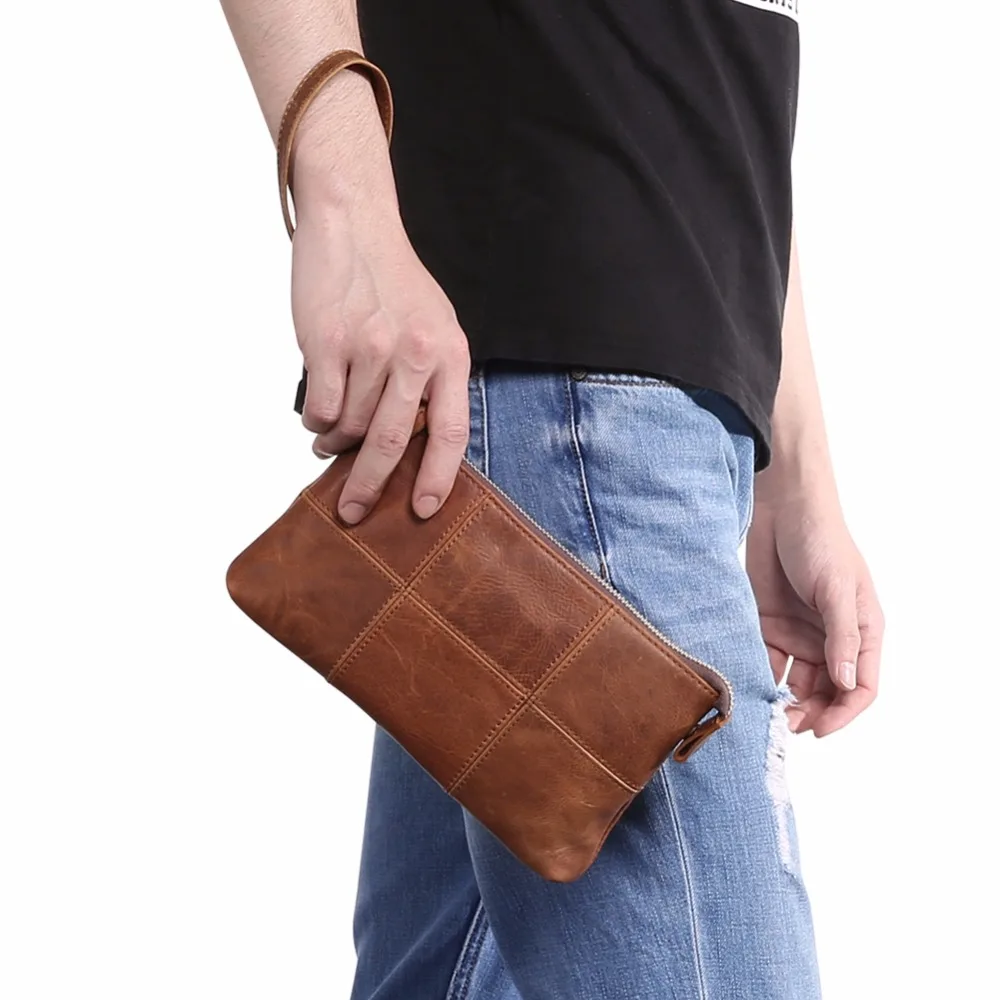 

Male Wallets Men Genuine Leather Coin Purse Vintage Clutch Male Zipper Big Capacity Multi-function Wallet Phone Bag Handy Wallet