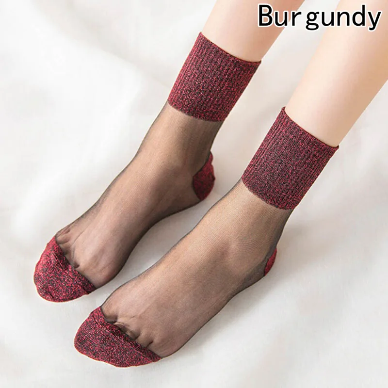 8 цветов, новые летние женские ультратонкие прозрачные носки, блестящие Прозрачные шелковые носки Meias, красивые кружевные блестящие эластичные короткие носки - Цвет: BY