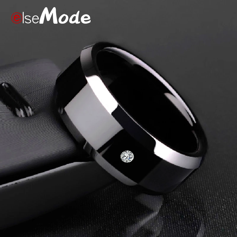 

ELSEMODE Black Titanium Ring Zircon for Men Women Factory Direct Anti-allergy Lover Couple Smooth Simple Wedding Bands Rings