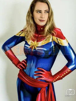 

Hot Sale Captain Superhero Costume Quality 3D Print Ms Cosplay Costume Spandex Woman Zenati Bodysuit for Halloween