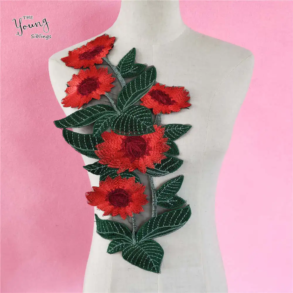 

Hot sale craft collar Venise red big Floral Embroidered Applique Trim Decorated Lace Neckline Collar Sewing accessory 1PCS sell
