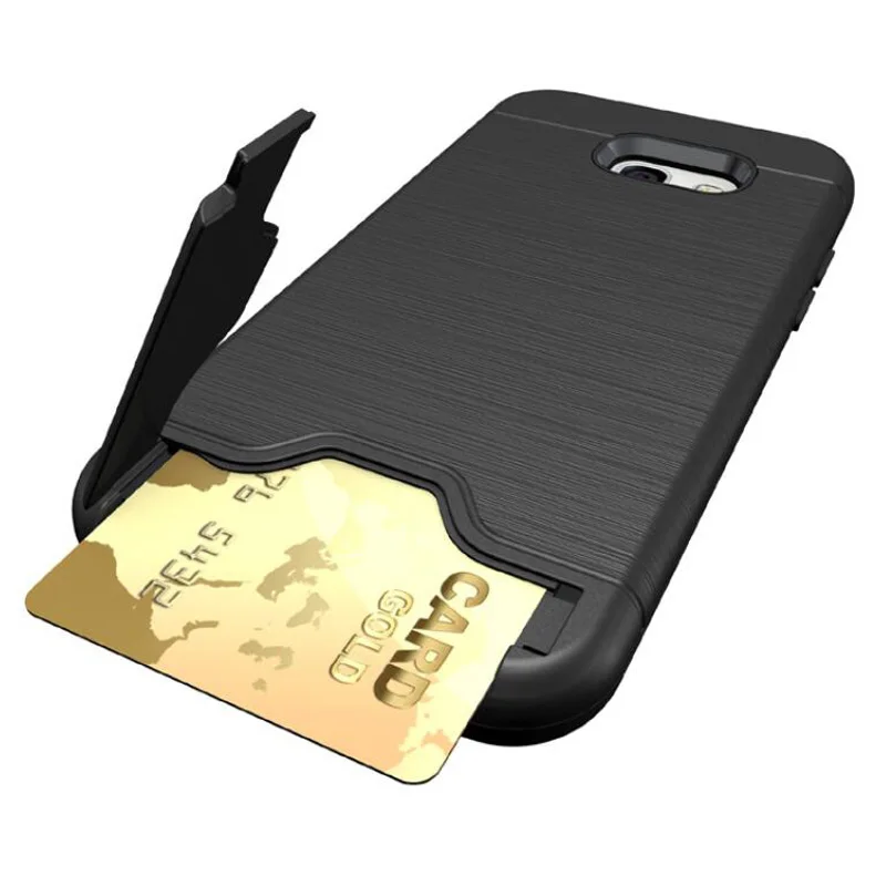 

Creative card holder Case For Samsung A5 2017 PC + Silicone Brushed Drawing Texture Builtin Stand Card for A520 Case Cover