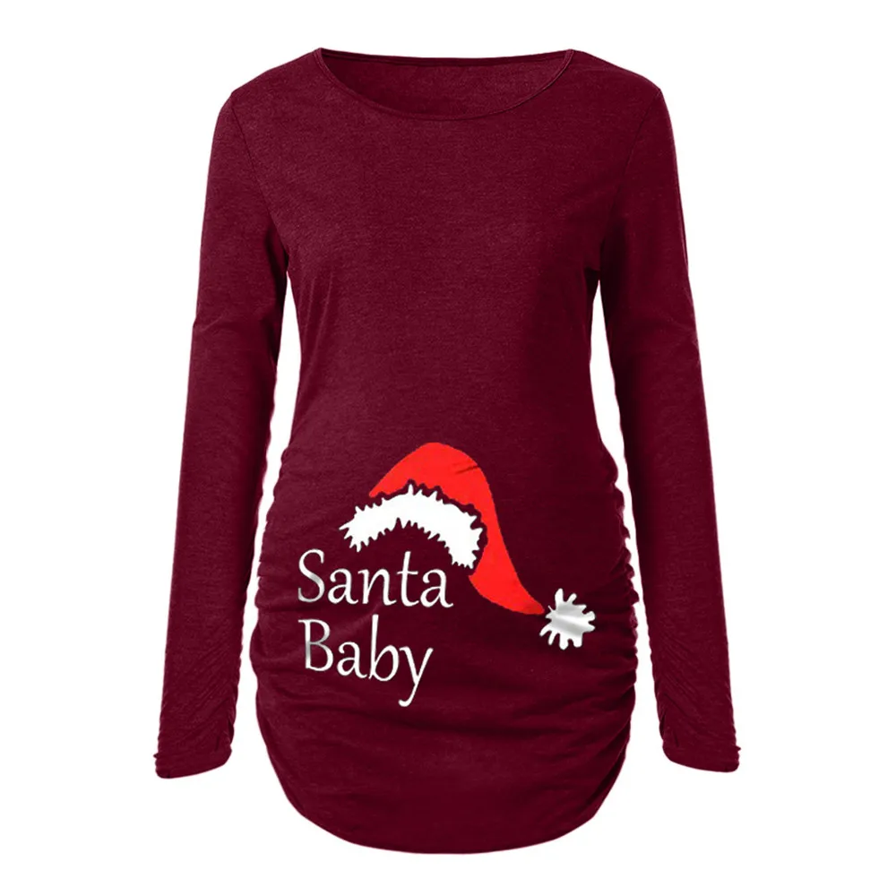 

Women's Print Christmas Side Ruched Long Sleeve Maternity Top Pregnancy Clothes maternity clothes pregnancy tshirt