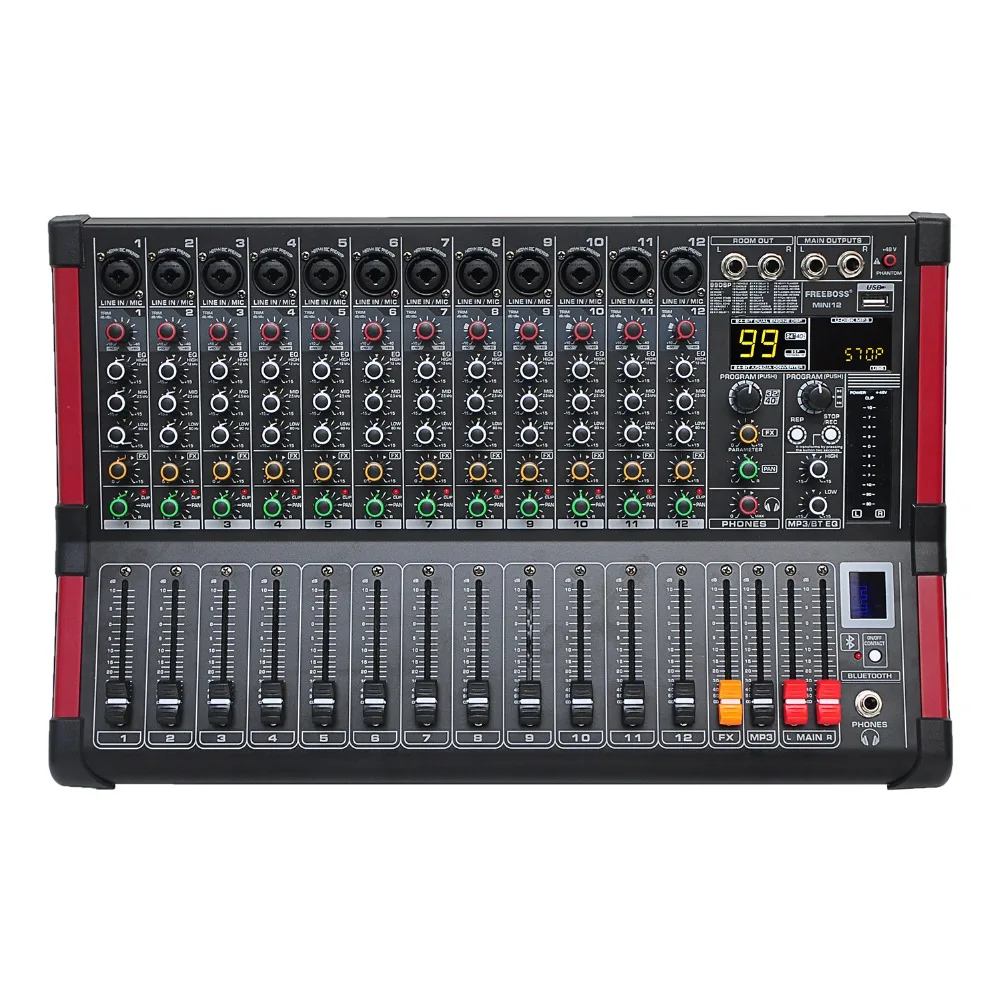 Freeboss MINI12 Bluetooth Запись 12 каналов (моно) 99 DSP эффект USB воспроизведение и Запись функция профессиональный звуковой микшер|Сценическое оборудование| | АлиЭкспресс